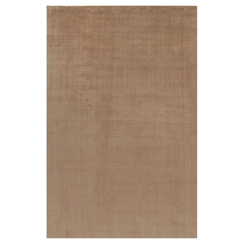 Textural Hand Knotted Silk Area Rug in Beige, Taupe, Cream