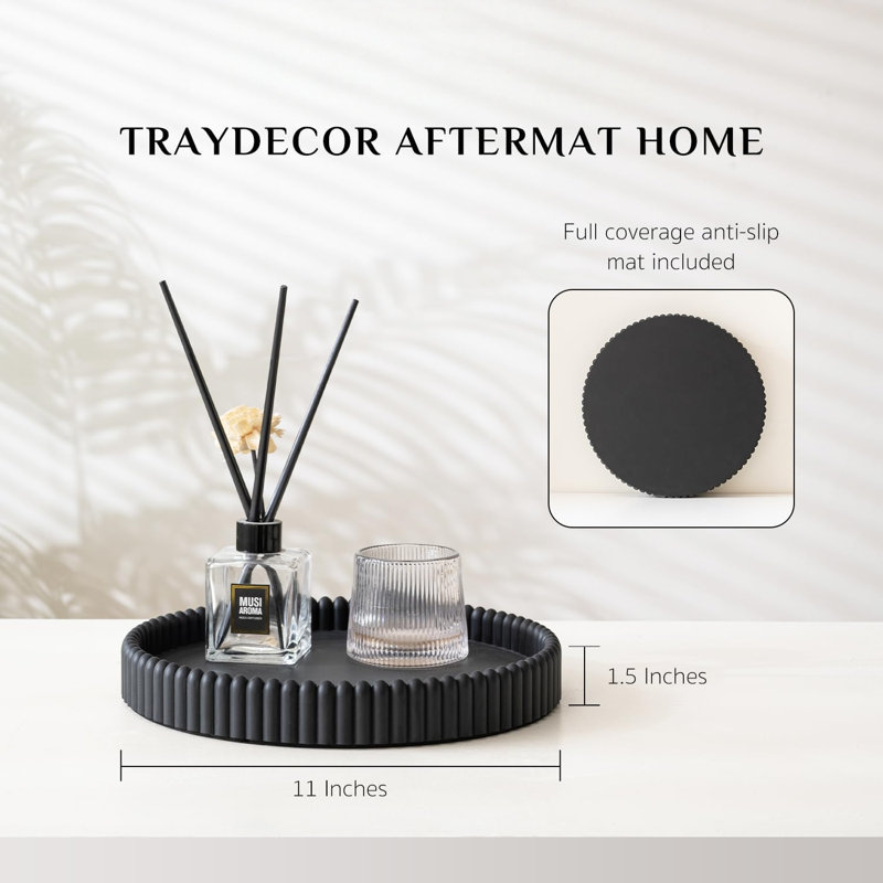 Coffee Table Tray, Home Decor Round Tray, Concrete Black Coffee Table Decor Trays, Serving Decorative Trays For Dining Table