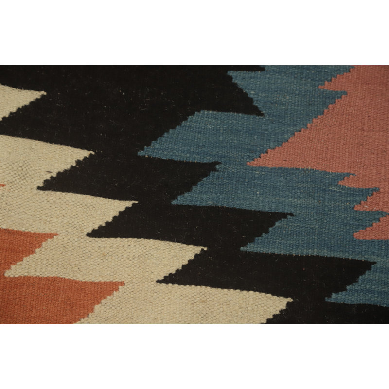 Tapis oriental géométrique en laine Kilim 9 x 12