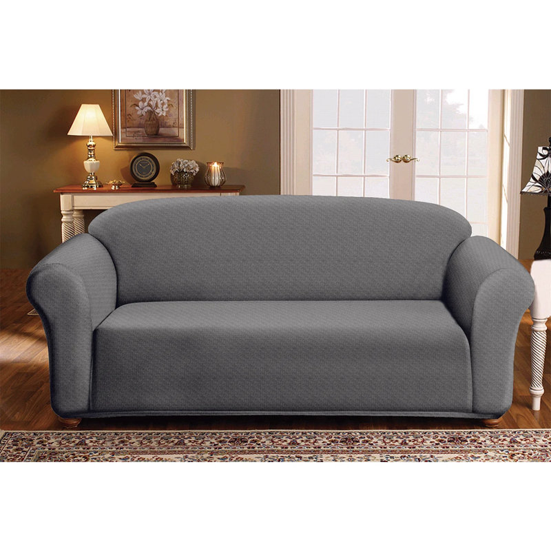 Milan Jacquard Slipcover Box Cushion Sofa Slipcover, Grey Polyester Blend