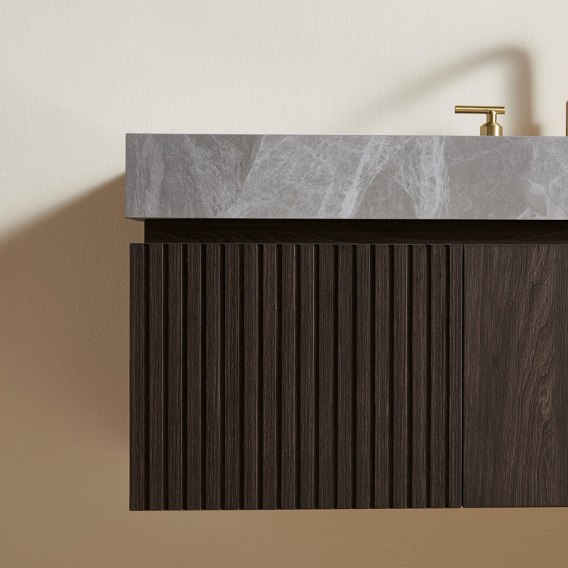 Meuble-lavabo simple en contreplaqué et en bois massif, Espresso, 48", Gris clair