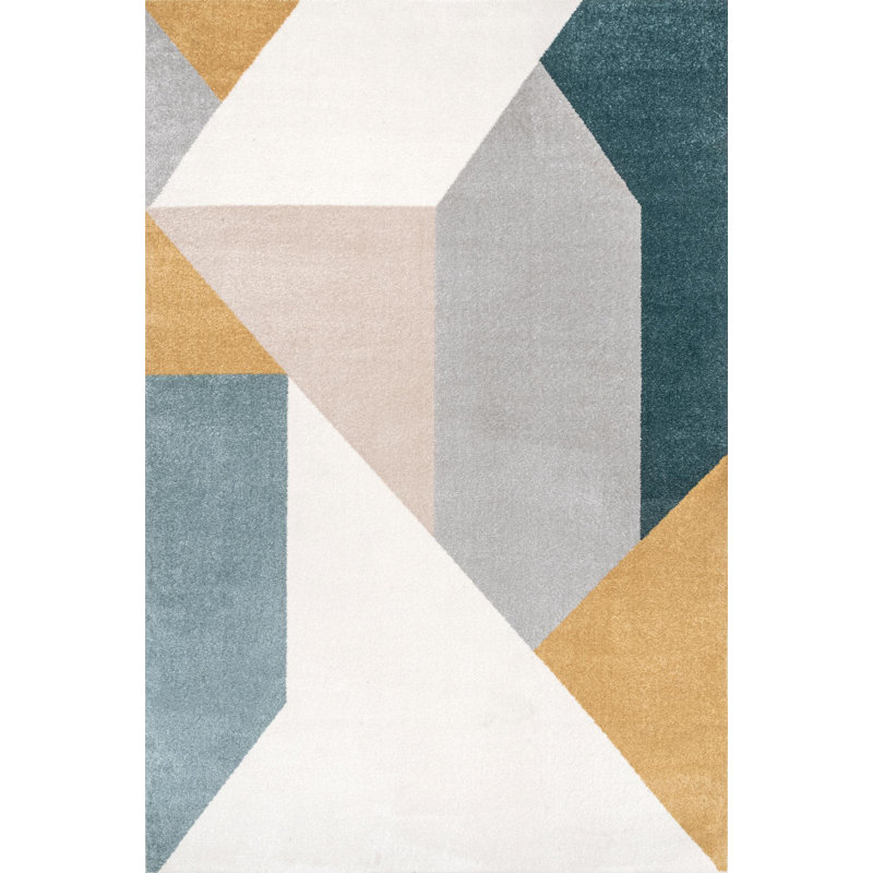 Scipio Modern Abstract Power Loom Performance Light Gray/Blue Rug, Rectangle 5' x 8'
