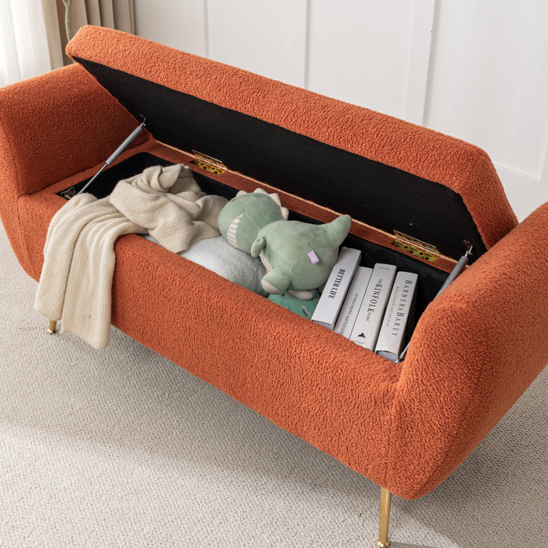 Kaybree Upholstered Flip Top Storage Bench, Orange