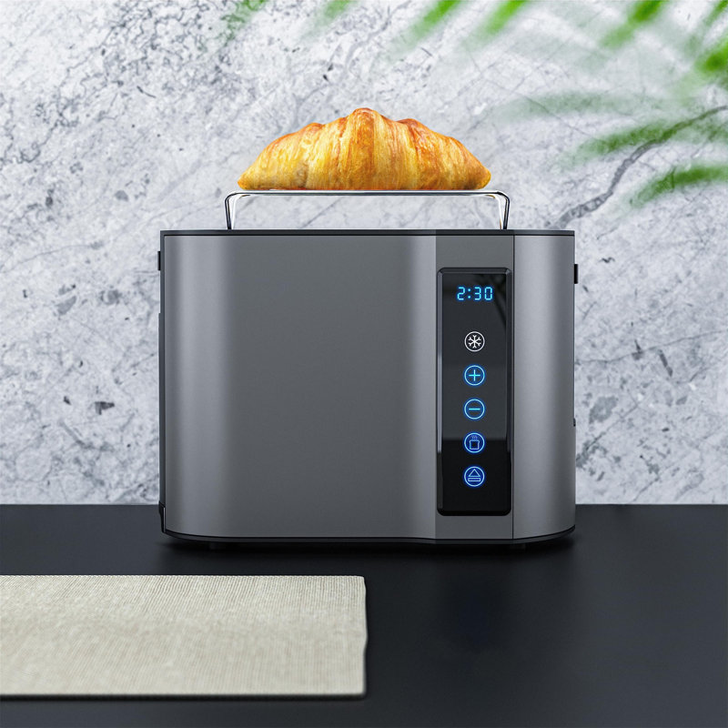 Touch toaster 2 slices stainless steel - touch panel - digital display remaining time display - 800W - double wall housing - with bread roll attachment - 7 browning levels - bread slice centering -