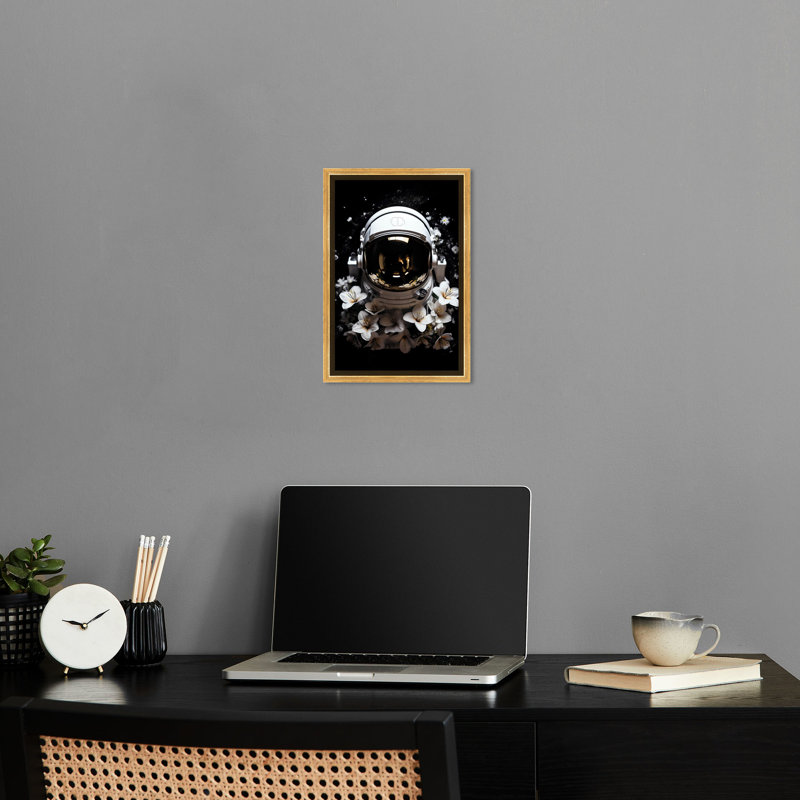Art astronaute, art astronaute moderne par Notoriart, Cadre doré, H 16 po x l 11 po