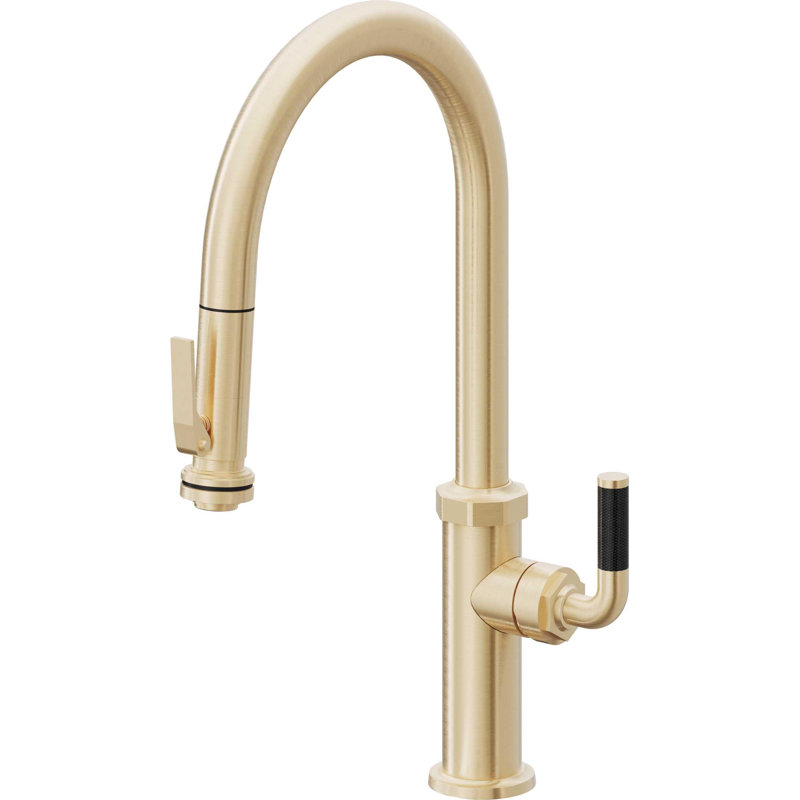 Descanso Kitchen Pull-Down Faucet with Squeeze Sprayer - High Arc Spout, Satin Brass