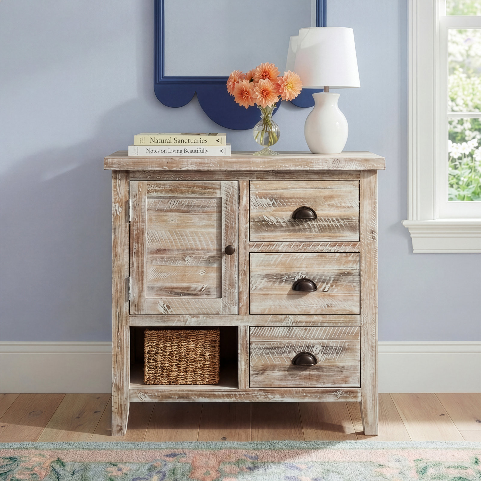 Castile Solid Wood Storage Cabinet, Washed Gray