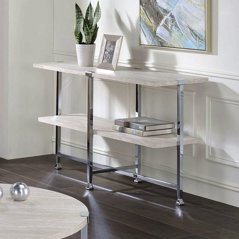 Console contemporaine avec plateau en bois et finition chêne blanc