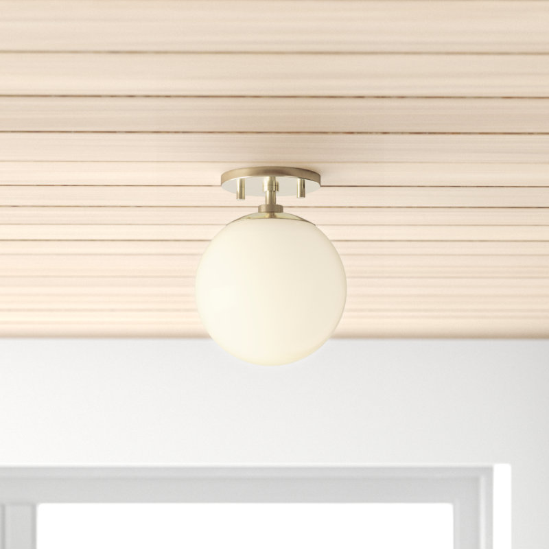 Luna Glass Semi Flush Mount, Aged Brass