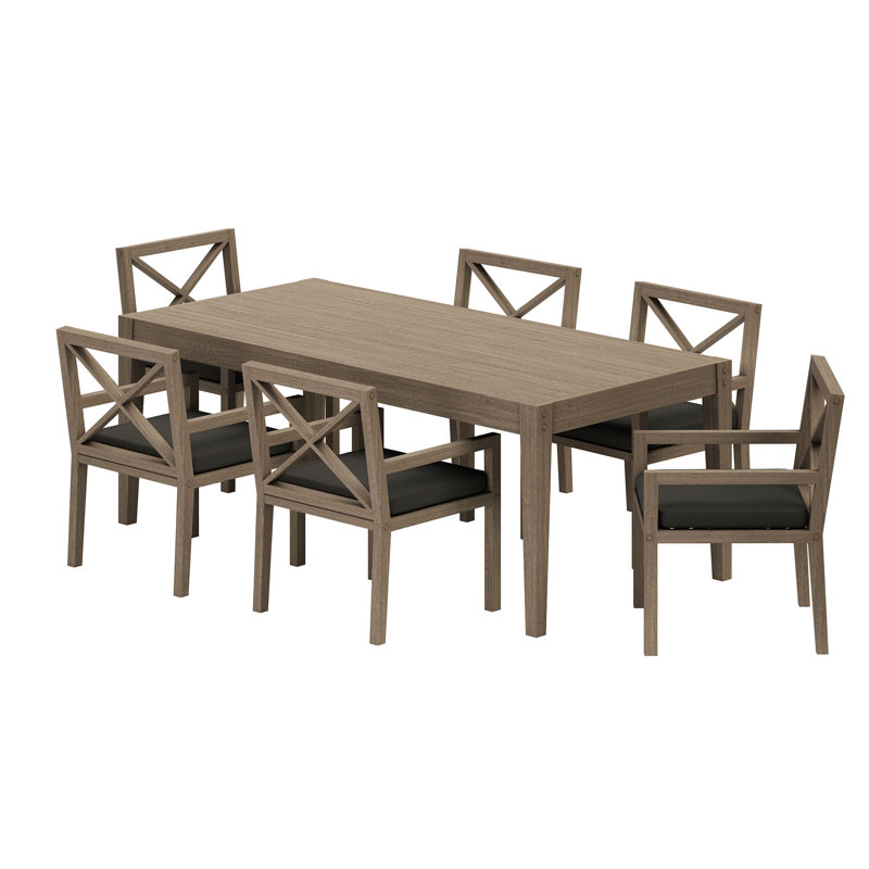 Northlake 7-Piece Outdoor Teak Wood Dining Set In Weathered Gray Flint, Gray