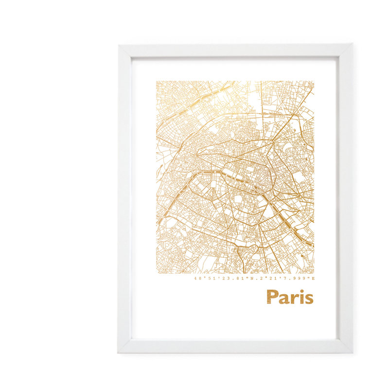 Paris Map - Single Picture Frame Print, 42.5cm H x 32.5cm W x 3.5cm D