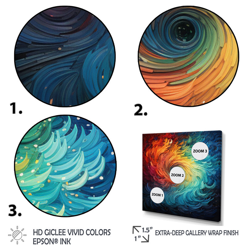 Orage coloré tourbillon kaléidoscope II - art mural abstrait, salon, H 30 po x l 30 po x P 1 po, Cadre flottant doré