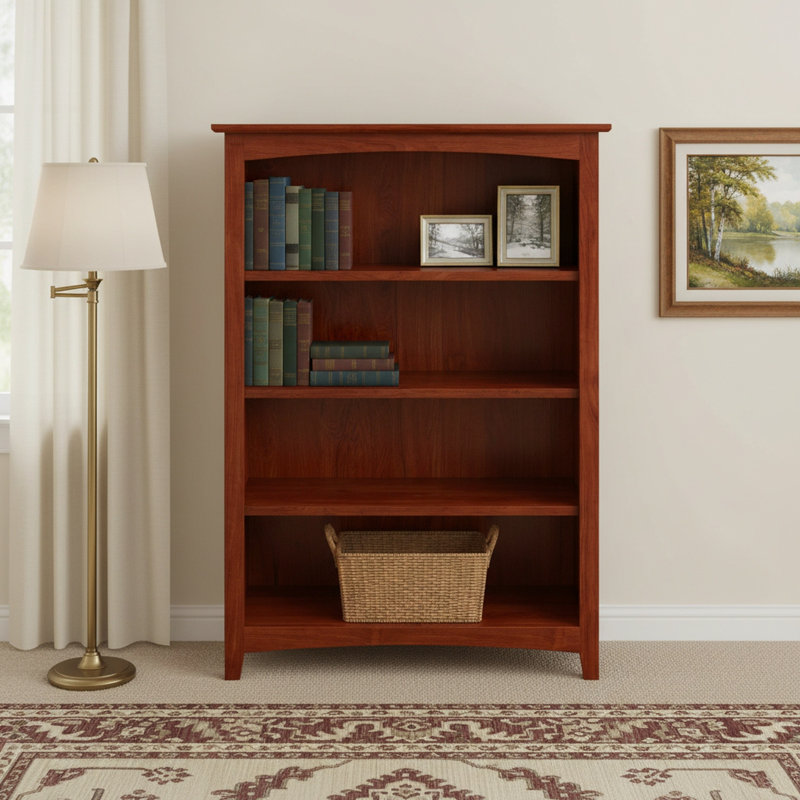 Malani 36" H Solid Wood Classic Bookcase, Washington Cherry, (4 Shelves) 48"H x 31.75"W x 12.875"D