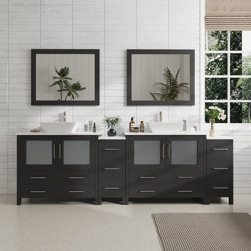  Ensemble de meuble-lavabo double encadré 96 "avec miroir, Espresso