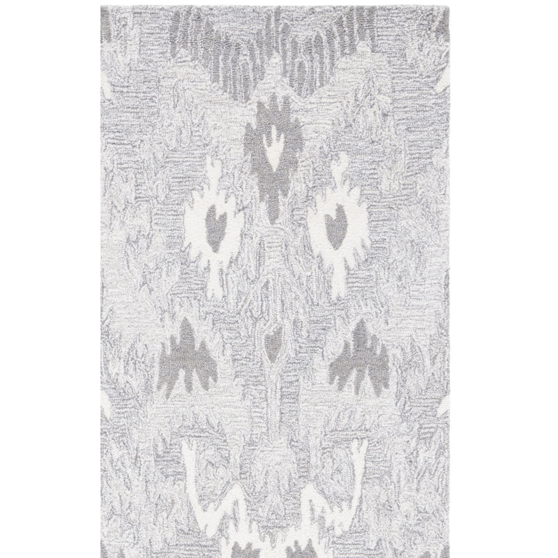 Ikat Hand Tufted Wool/Cotton Ikat Rug in Ivory/Gray, Square 6'