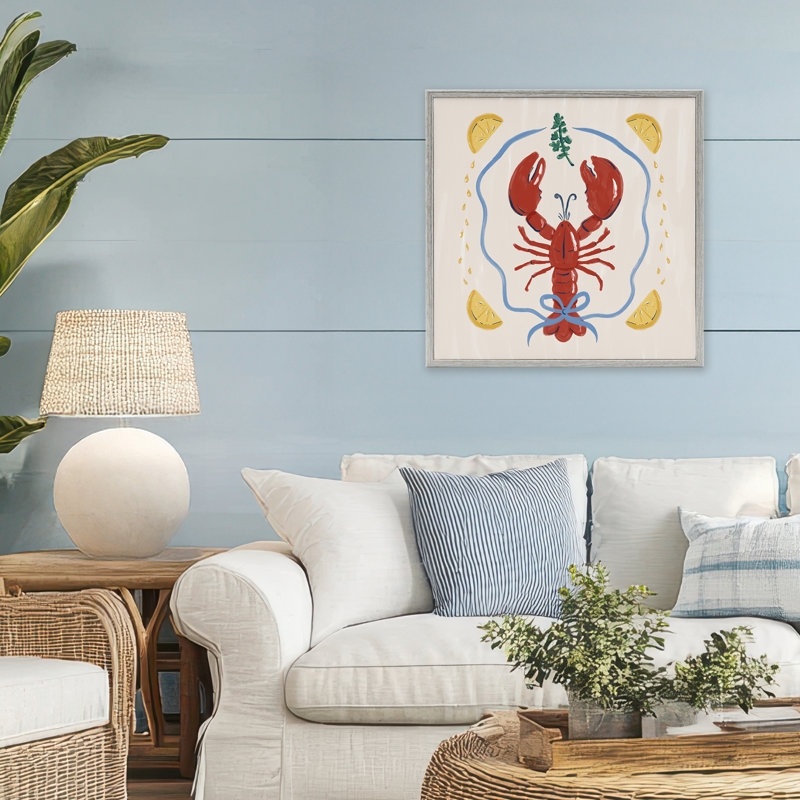 «Lobster & Ribbon Illustration», estampe numérique, conception de Krissy Mast, H 24 po x l 24 po, Estampe numérique Farmhouse