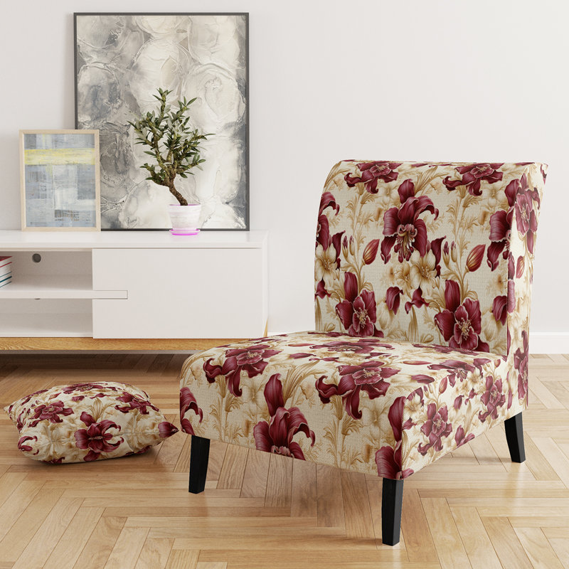 Rustic Victorian Brocade Victorian Motif - Chaise d'appoint de chalet rembourrée à motif floral