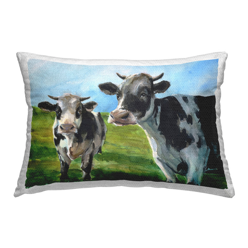 Traditional Cows in Field Outdoor Printed Pillow by GeorgeDyachenkoArt