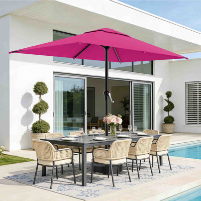 6.5×10FT All-Steel Rectangular Patio Umbrella, UPF 50+ UV Protection, Crank Handle, 6 Heavy Duty Ribs, Outdoor Market Umbrella for Garden, Pool, Backyard, Pink