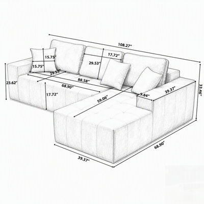 Canapé-lit de coin en similicuir avec méridienne à compression, canapé modulaire en forme de L avec éponge haute densité, canapé convertible sans assemblage requis pour le salon, appartement, chambre d'amis