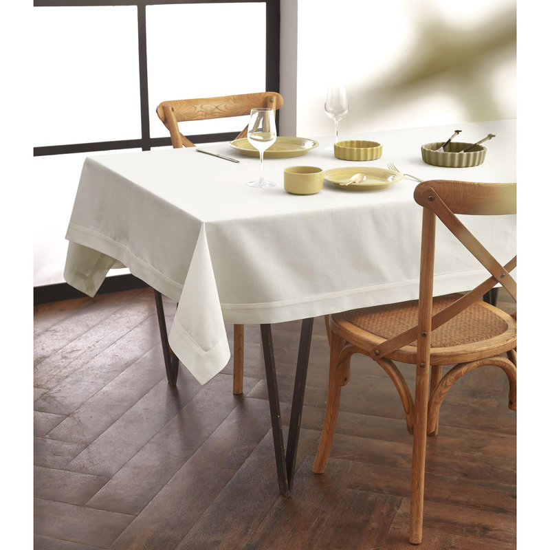 Dru Cotton Linen Plain Table Throw, Ivory
