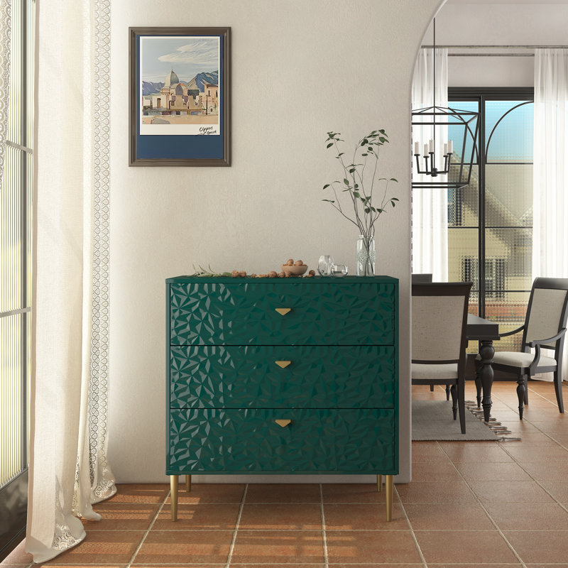Commode en bois 3 tiroirs Bakke, Vert