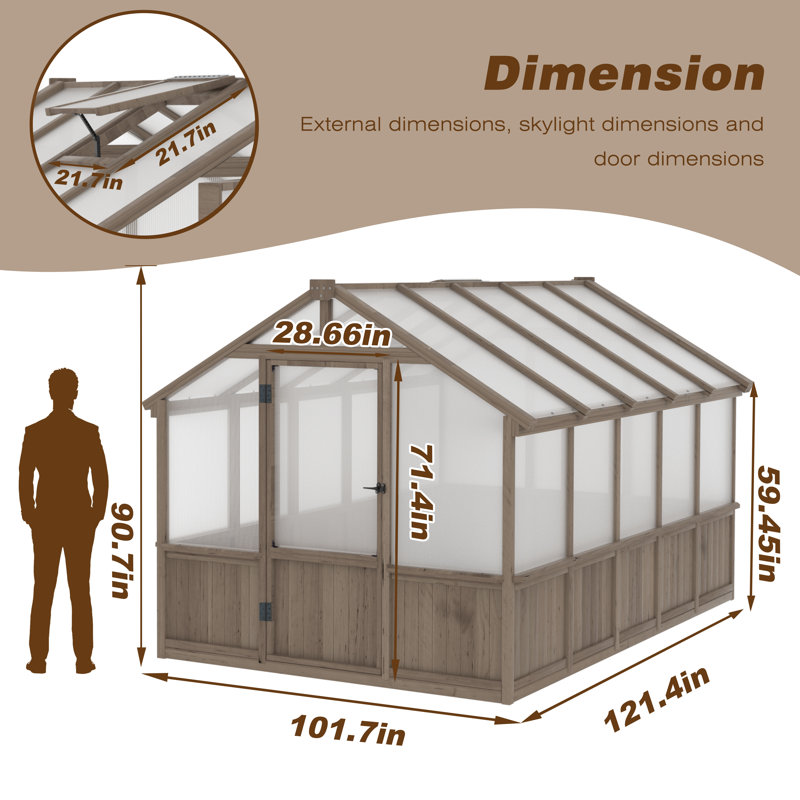 Wooden Polycarbonate Greenhouse, 121.4"