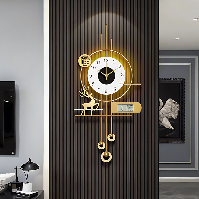 Wall Calendar Clock - Modern Silent Quartz Clock For Living Room, Home & Office - Stylish Luxury Design With Easy-To-Read Date Display