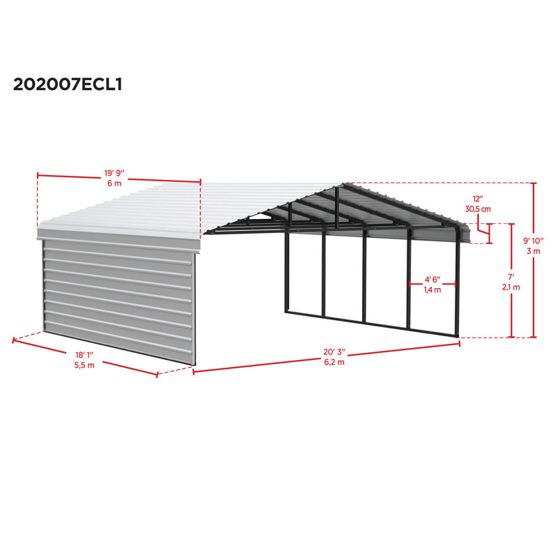 20' x 20' Charcoal Steel Carport Kit with Enclosure