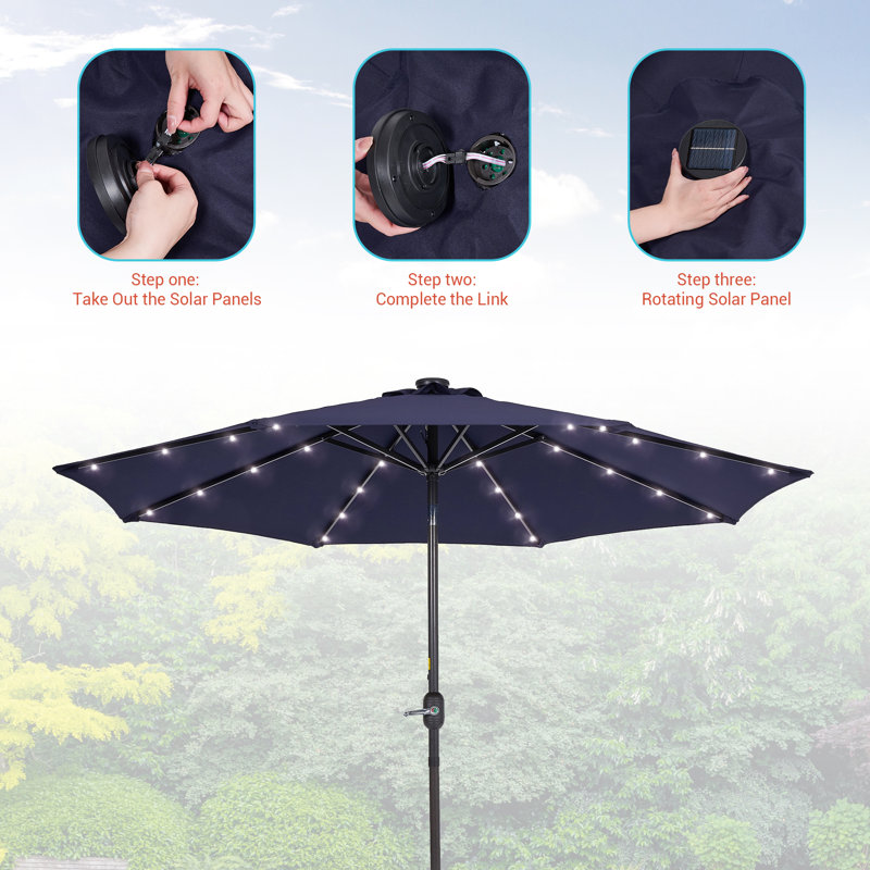 Parasol de marché éclairé 108,00 po Donyu, Bleu marine