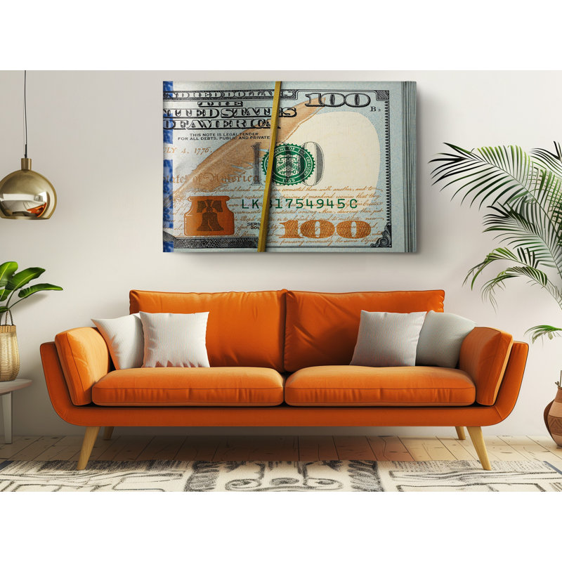 Impression sur toile de 100 billets de 100 dollars, H 40 po x l 60 po