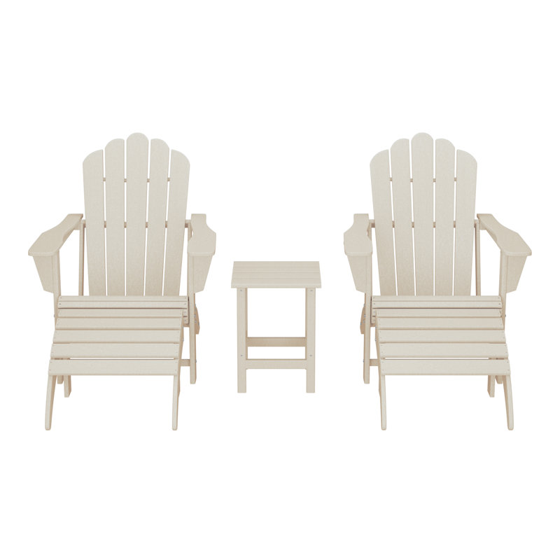 Ensemble de 5 chaises d'extérieur en poly Adirondack avec table d'appoint et repose-pieds, Beige