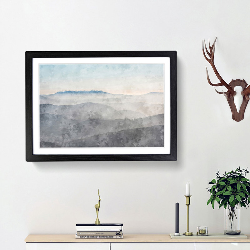 'Mist over Snowdonia in Wales' - Picture Frame Graphic Art Print, 62cm H x 87cm W x 2cm D, Black Framed