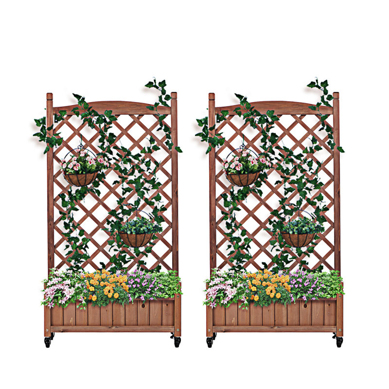 Boîte à fleurs en bois avec treillis Raised Garden Bed