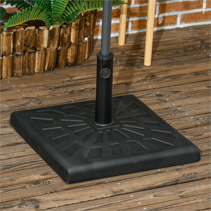Base de parasol de patio lestée avec boîtier en résine et bouton réglable, 42 lb, noir profond, carré de 20 po
