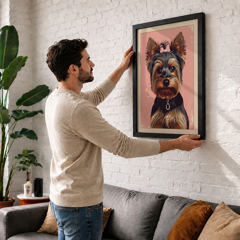 Silky Dog Portrait Modern - Framed Print, A1 - 84.1 x 59.4 cm, White