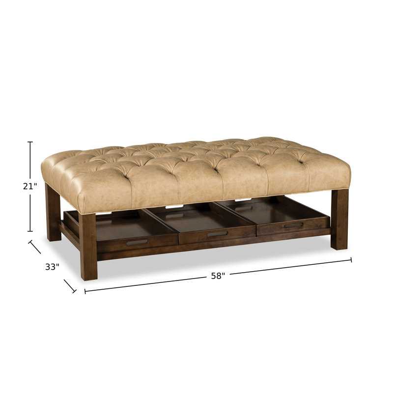 Niyat Upholstered Ottoman, Beige Genuine Leather
