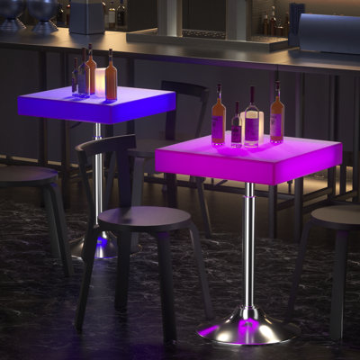 Ensemble de 2 tables de bar avec tabouret de bar, table de pub lumineuse à DEL et tabouret de bar avec télécommande et repose-pieds