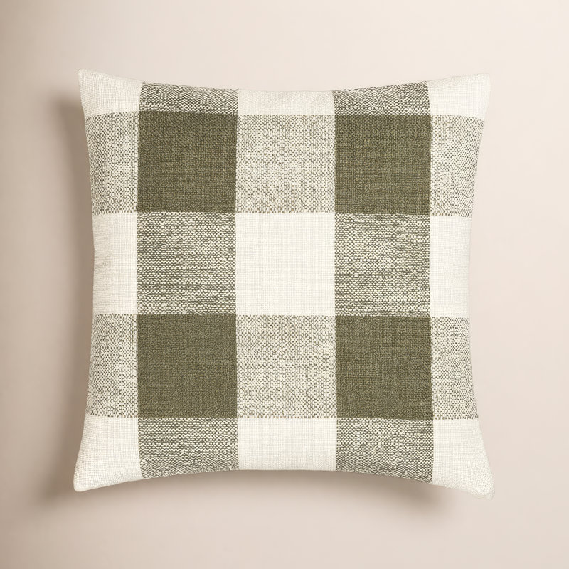 Coussin Birch Lane Cleveland, Vert à carreaux, Polyester, Carré 17 po