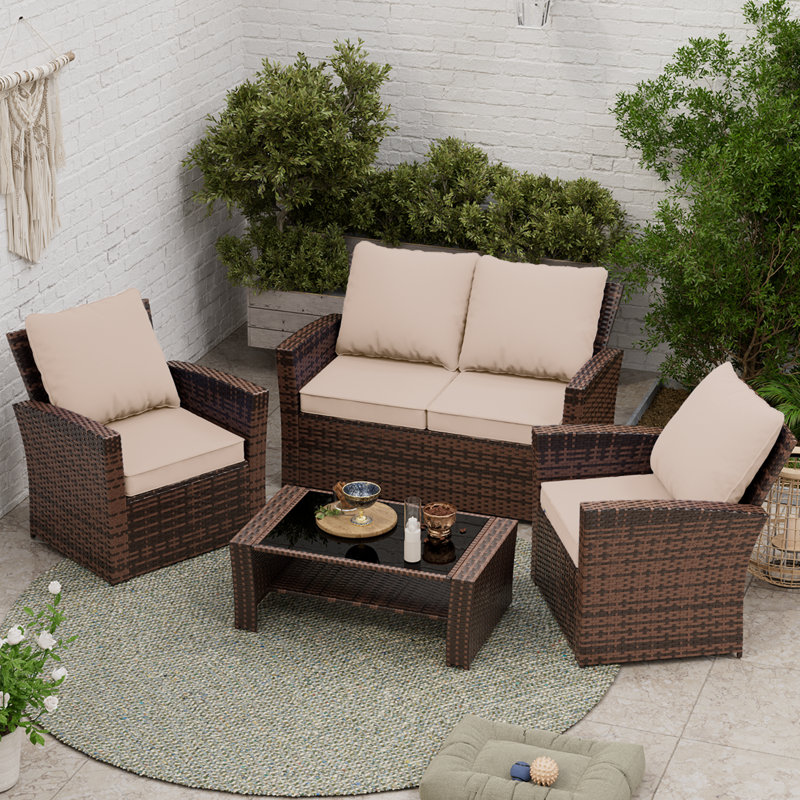 Outdoor Replacement 4‘’ Cushion Set Seat/Back Cushion  (SOFA NOT INCLUDED)), Beige