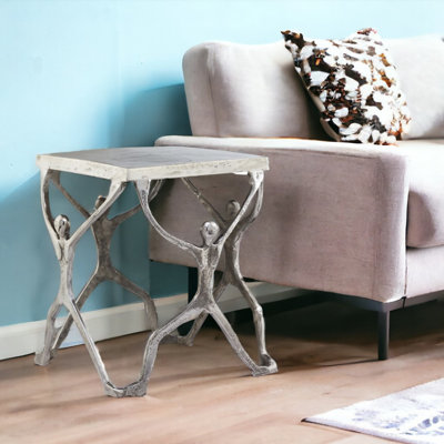 Capri 18" Silver And Antiqued White Aluminum Square End Table