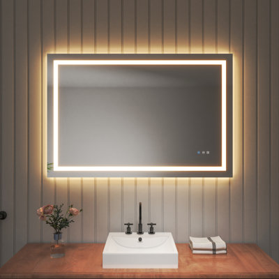 Frameless LED Light Anti-Fog Wall Bathroom Vanity Mirror with Backlit & Frontlit