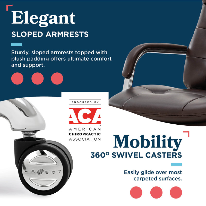 Sonata Leather Swivel Executive Office Chair, Chrome, Dark Brown