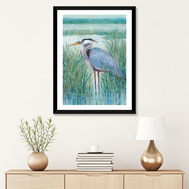 «Wetland Heron II» par Timothy O 'Toole - impression d'art graphique, Blanc / aubergine / banane / brun clair / rouge br