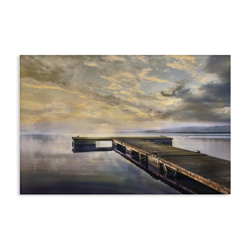 Lazy Morning Lake Dock Canvas, conception par Mike Calascibetta, H 30 po x l 45 po