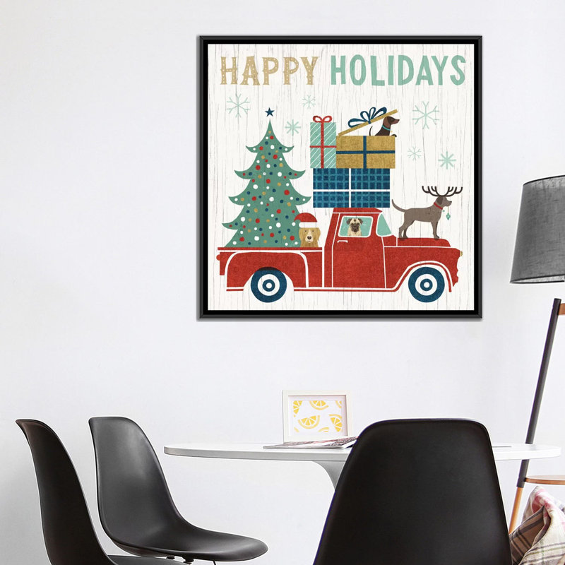 « happy fêtes i », impression sur toile, H 37 po x l 37 po x P 1,5 po, Toile avec cadre noir, Pas de tapis