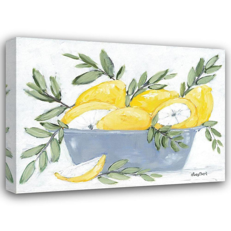 August Grove® Ebert, galerie d'art sur toile tendue Roey, citrons dans un bol, H 36 po x l 47 po