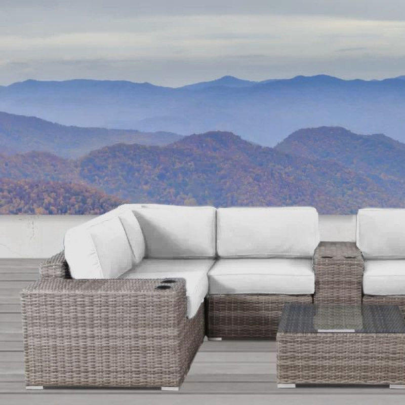 Hepscott Wicker Fully Assembled 8 - Person Seating Group with Sunbrella Cushions, Canvas, Brown