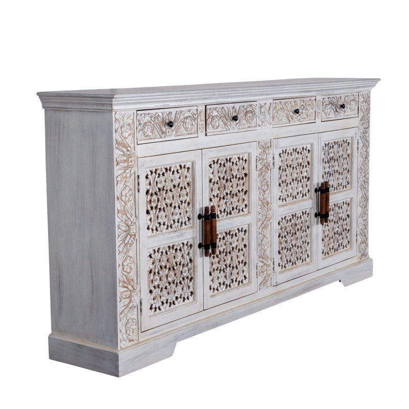 One Allium Way® 80" Inch Wide Carved Sideboard, White
