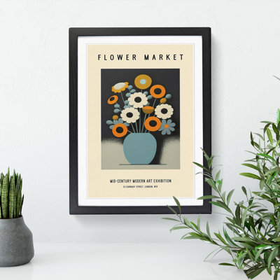 Mid Century Flower Market Exhibition No.2 - Single Picture Frame Print on Wood